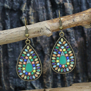 Boucles d'oreilles bohèmes goutte d'eau en alliage plaqué bronze antique avec serti clos, bijoux de fête pour femme - Product Image 4