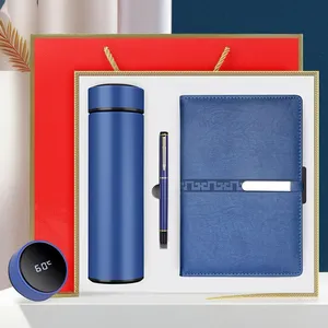 Hot Selling Business Gift Set Items Custom Printed Logo Vaccum Bottle Pen Notebook Advertising Set For Corporate