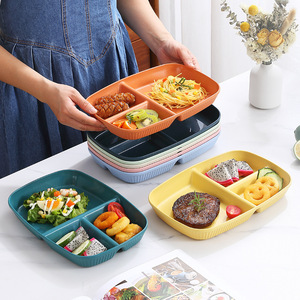 Plato Rectangular Dividido de Paja de Trigo, Antideslizante, para Servir Desayuno y Frutas, Color Sólido - Product Image 1