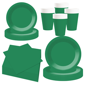 DAMAI - Juego de Vajilla Desechable de Papel Verde para Fiestas, Platos de 7 y 9 Pulgadas, Vasos de Papel y Servilletas - Product Image 3