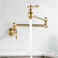 Robinet de cuisine mural en laiton brossé, à eau froide, monotrou, avec bec pliable, finition chromée, style antique