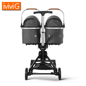 Mamago U801T Luxus-Zwillings-Haustierwagen mit Stoßdämpfersystem, komfortables Reisen für Hunde, 10 kg Tragkraft, Aluminiumlegierungsrahmen, Netzgewebe - Product Image 4