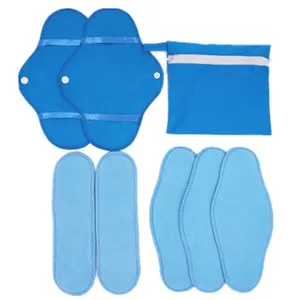 Reusable washable women sanitary pads solid blue set menstrual sanitary pad regular cloth breathable China factory hight quality