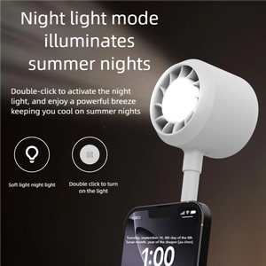 Ventilateur magnétique portable à faible bruit avec lumière nocturne, tuyau flexible, moteur sans balais, refroidissement puissant, idéal pour téléphone - Product Image 6