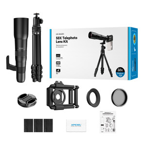 <span class=keywords><strong>Kit</strong></span> d'objectif de photographie <span class=keywords><strong>Apexel</strong></span> avec clip universel et trépied à tête sphérique, objectif zoom hyper téléobjectif 50x pour mobile, - Product Image 6