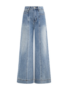 Vaqueros de Pierna Ancha Ultra Suaves Estilo Vintage para <span class=keywords><strong>Mujer</strong></span> <span class=keywords><strong>con</strong></span> Paneles de Costura Desgastada, Color Claro, Cintura Alta - Product Image 5
