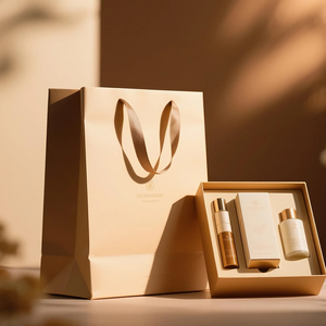 Sac cadeau en papier ivoire recyclé personnalisé en gros d'usine - Poignée en ruban, votre propre logo, luxe pour l'emballage de cosmétiques et de parfums - Product Image 5