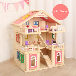 Maison de poupée en bois en gros de haute qualité, vente chaude, jouet d'imitation, villa en bois pour enfants avec meubles de chambre de poupée, maison de poupée - Product Image 1