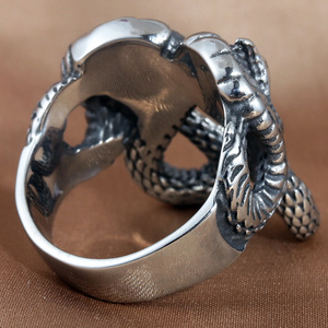 Double Snake <b>Ring</b> Silver Men's Punk Jewelry Geometric Animal Design 213027 - Product Image 2