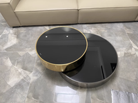 Design italien Table à thé villa en acier inoxydable avec rotation à 360 degrés Table basse VIP ronde couleur dorée avec plateau en verre pour appartement et hôtel