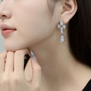 Dylam Luxurious Design 925 Sterling Silver Non Tarnish Rhodium Plated Women <b>Fine</b> Jewelry Dangle 5A Zirconia <b>Stud</b> <b>Earrings</b> - Product Image 4