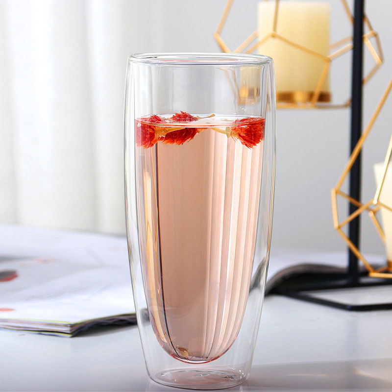 customized double wall glass coffee cup with lid