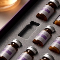 Boîte rigide personnalisée avec couvercle et base en prunier pour 10 flacons de peptides, impression offset avec éponge