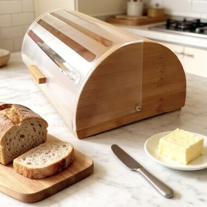 Boîte à pain en bambou Lishui 40x25.5x15.5cm, rangement de cuisine en bois pour pain et pâtisseries - Product Image 3