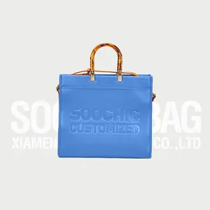 Soochic Dress Light Blue Women Bucket Tote Bag Luxury Adjustable Strap Ladies Purses Casual Faux Leather Stitching Shoulder Bags