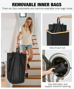 100L Large Recycling <b>Bin</b> Recycling <b>Bin</b> Bottle Collection Bamboo Deposit Bottle Container Storage Basket with Carry Bag - Product Image 3