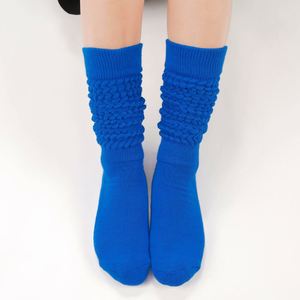 Good Quality Women's Knee High Breathable Autumn Sleep Ruffle Scrunch Terry Cotton Loose Slouch <b>Socks</b> with Cuff Detail - Product Image 4