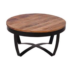 Table basse ronde moderne en bois avec structure métallique, design industriel, meubles de salon - Product Image 1
