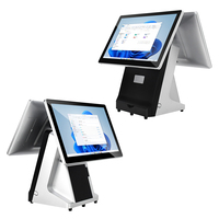 Sistema POS con Pantalla Táctil Capacitiva Doble de 15.6 Pulgadas, Terminal TPV Táctil con Base para Android o Windows, Máquina POS para Tiendas de Comida Rápida