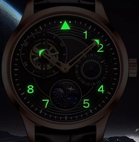 Montres mécaniques automatiques lumineuses en acier, design d'usine et personnalisation par lots, avec calendrier et phases solaires, pour marque privée