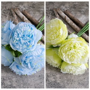 Bouquet de pivoines artificielles CallaFloral, 5 têtes, bleu vert, fleurs artificielles réalistes pour mariage, décoration de la maison - Product Image 3