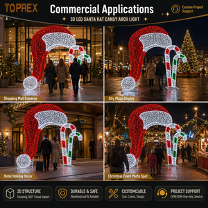 Lumières de Noël personnalisées 3D : Motif Chapeau de Père Noël et Canne en Sucre pour l'Installation en Place Publique, Festival Communautaire, Entrée et Monument - Product Image 2