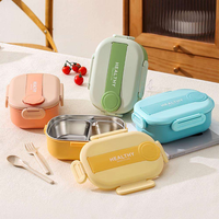 Boîte à lunch compartimentée en acier inoxydable SUS304 avec couvercle en plastique, compatible micro-ondes, pour enfants