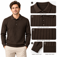 Pull en maille côtelée verticale pour homme FNJIA, col rabattu, manches longues, pull décontracté en maille pour un usage quotidien et professionnel