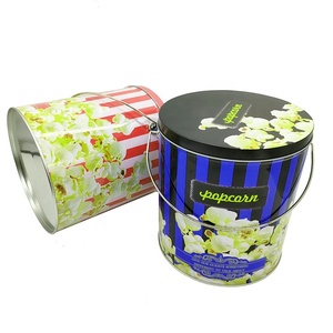 Seau en fer blanc rond de 1 gallon avec poignée et couvercle hermétique, réutilisable pour le stockage du pop-corn, idéal pour les fêtes et l'emballage de collations. - Product Image 2