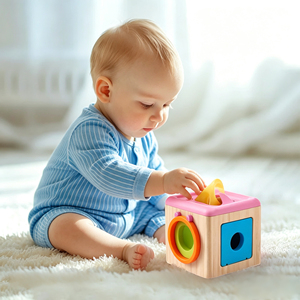 Boîte d'activités Montessori en bois naturel sûr avec miroir en forme de <span class=keywords><strong>chat</strong></span>, jeu d'association pour bébé, <span class=keywords><strong>jouet</strong></span> éducatif d'intérieur - Product Image 3