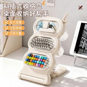 Pen Holder With Slanted Insert Multi Functional Stationery Storage Box For Kids Desk Organizing Watercolor Pens Markers Plastic - Product Image 2