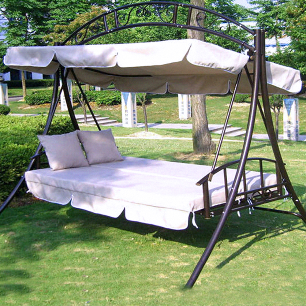 3 Person All-Weather Swing Chair and Bed with Toss Pillows