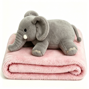 Customized Elephant Plush Toy with Foldable <b>Pink</b> Blanket 2 in 1, Grey Stuffed Elephant Animal Pillow Blanket Combo - Product Image 4