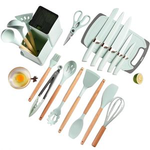 Heat Resistant <b>Kitchenware</b> 19 Pieces Non Stick Silicone Cooking Utensils Set With Knife Set Chopping Board and Holder - Product Image 4
