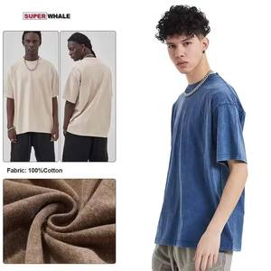 T-shirt pour homme en coton 100% de haute qualité, noir, délavé à l'acide, coupe courte, oversize, épaules tombantes, effet usé, pour design graphique personnalisé - Product Image 1
