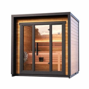 Sauna extérieur carré, sauna en cèdre canadien pour 4 personnes, système imperméable, grandes fenêtres en verre, sauna à double bancs - Product Image 1