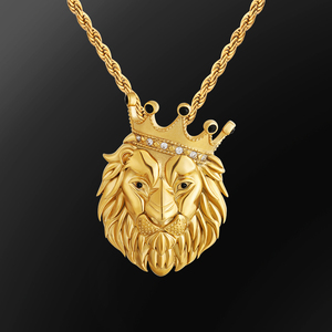 Collier pour homme KRKC Vintage Jewelry Kingdom, taille plus grande, plaqué or jaune véritable 18 carats, acier inoxydable brillant, pendentif <span class=keywords><strong>lion</strong></span> avec diamants CZ - Product Image 1