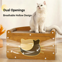 3-en-1 Maison à chat écologique en bois et sisal, grand lit-canapé pour chat à 2 niveaux, avec tapis à gratter ondulé résistant à l'usure pour chats de grande taille