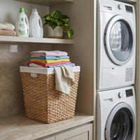 Panier à linge écologique en jacinthe d'eau tressée naturelle avec doublure en coton amovible, panier de rangement rectangulaire de style scandinave pour