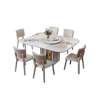 Table à manger extensible commerciale en gros, plateau ovale en pierre frittée avec plateau tournant pour hôtel, restaurant, mobilier de banquet.