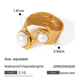 แหวนแฟชั่นมุกน้ำจืดแท้สำหรับผู้หญิง ชุบทองคำแท้ 14k 18k ไม่หมอง คงทน ผลิตจากสแตนเลสสตีล 316L - Product Image 6