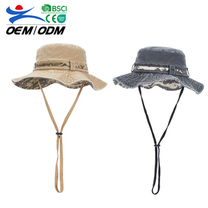 Wholesale Custom Fashion <b>Large</b> Brim Outdoor Camping Summer Bucket Hat Climbing Windproof Rope Fisherman Hat for Women Men - Product Image 1