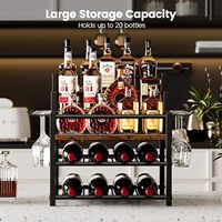 Estante de Exhibición de Botellas de Licor Vintage de Madera Portátil de 5 Niveles, con Capacidad para 20 Botellas, Estantes para Vino de Encimera con 6 Soportes para Copas de Vino