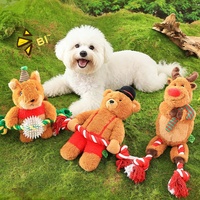 Mainan Anjing Natal Premium Zoyi Pet, Boneka Tupai Rusa Desain Karakter, Mainan Kunyah Tali Simpul, Mainan Kunyah Interaktif untuk Anjing