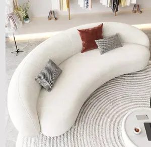 İskandinav Lambhair beyaz yarım kavisli kanepe yuvarlak C şekli kadife Set mobilya kavisli kanepe kanepe oturma odası kanepeleri ofis için