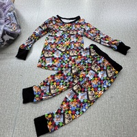 Ensemble de vêtements pour bébé en bambou, motif dessin animé, collection automne, 2 pièces, respirant, unisexe, pyjama, vêtements de nuit, vente en gros, en stock