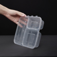 Boîte à lunch en PP personnalisée en gros, 3 ou 4 compartiments, 1000 ml, étanche, compatible micro-ondes, pour la restauration à emporter