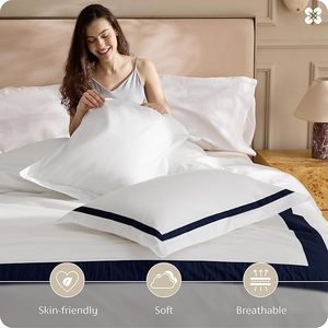 Set di Lenzuola Queen Size 300TC in Cotone Organico Moderno con 2 Federe, Lenzuolo con Angoli Profondi di Lusso <span class=keywords><strong>per</strong></span> Hotel, Resistente allo Sbiadimento, Ricamato - Product Image 4