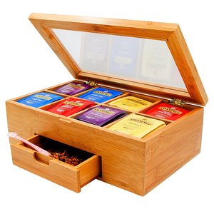Grosir klasik <span class=keywords><strong>8</strong></span> kompartemen ramah lingkungan kotak teh bambu pengatur penyimpanan kantung teh dengan laci persegi panjang desain - Product Image 1