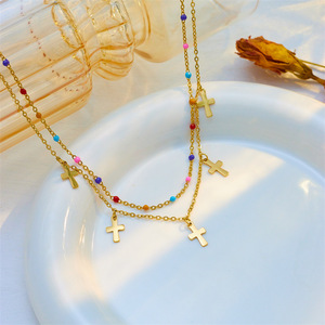 <b>Cross</b> <b>Chain</b> Necklace Set Stainless Steel Multicolor Beads Women's Fashion Jewelry - Product Image 3